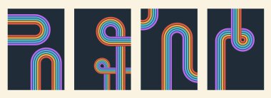 Akış, eğri ve çizgi varyasyonlarıyla enerji dolu harika gökkuşağı arkaplanları. Retro, 70 'ler ya da yaz temaları için mükemmel.