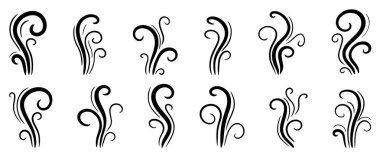 Kokuyu, aromayı ve ılık havayı gösteren minimum buhar şekilleri. Çay fincanları, mutfak ikonları ve yemek çizimleri için uygundur..