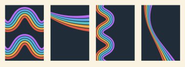 70 'lerin modası geçmiş renkli renkli çizgili gökkuşağı tasarımları. Kapaklar, baskılar ve canlı görüntüler için harika..