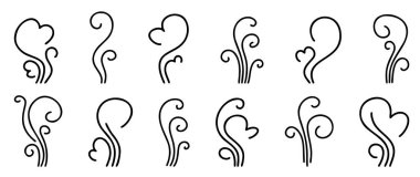 Logolar, semboller ve simgeler için temiz duman ve buhar şekilleri. Kahve, çay, aroma, koku ve ısı kavramlarına uyar.