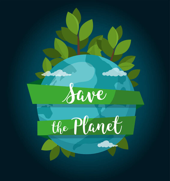 Сохранить концепцию Планеты. Плакат об окружающей среде. Земной шар изолирован на космическом фоне. Вектор