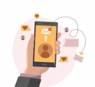 El ele tutuşan akıllı telefon. Sosyal ağ bağlantısı