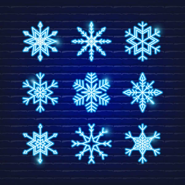 Schneeflockenvektor Neon Icon Set Weihnachten Und Neujahr Glühender Vektor — Stockvektor