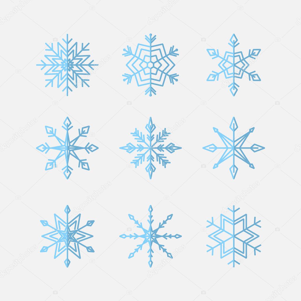 Snowflake vector outline icon set. Christmas and New Year concept. Line art Vector illustration