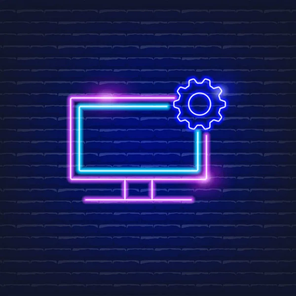 Technical Support Neon Icon Computer Repair Vector Illustration Seo Service — Stock Vector