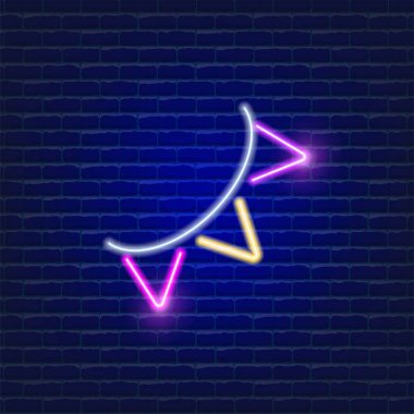 Bayraklı neon ikonlu karnaval çelengi. Parti konsepti. Doğum günü tasarımı için vektör illüstrasyonu