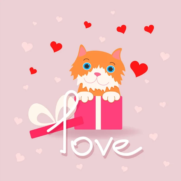 Valentine Day Template Greeting Card Cute Cat Happy Valentine Day — Stock Vector