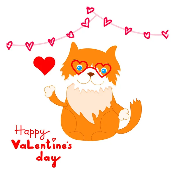 Valentinstag Vorlage Grußkarte Mit Süßer Katze Happy Valentine Day Love — Stockvektor