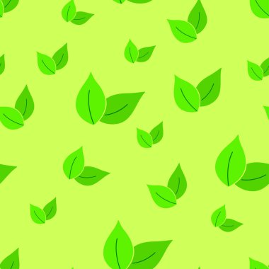 Yeşil yapraklar yeşil arka planda pürüzsüz desen oluşturuyor. Renkli vektör dokusu. Çevre dostu kavramı. Dünya Günü simgesi