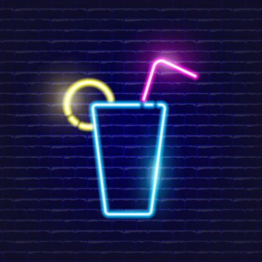 Kokteyl neon ikonu. Mobil, web ve menü tasarımı için Parlayan Vektör illüstrasyon simgesi. İçki konsepti