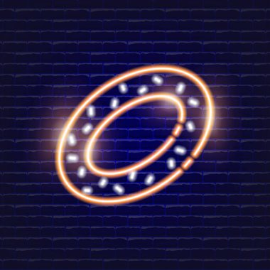 Bagel neon ikonu. Mobil, web ve menü tasarımı için Parlayan Vektör illüstrasyon simgesi. Yiyecek konsepti