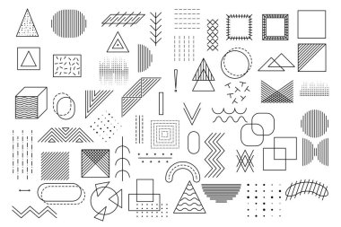 Tasarım için Memphis geometrik elementleri. Web, satış, posterler, reklamlar, şablon, promosyon için vektör ilüstrasyonu