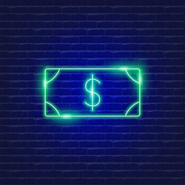 Banknote neon ikonu. Tasarım web sitesi, reklam, promosyon, afiş için vektör illüstrasyonu. Finans kavramı