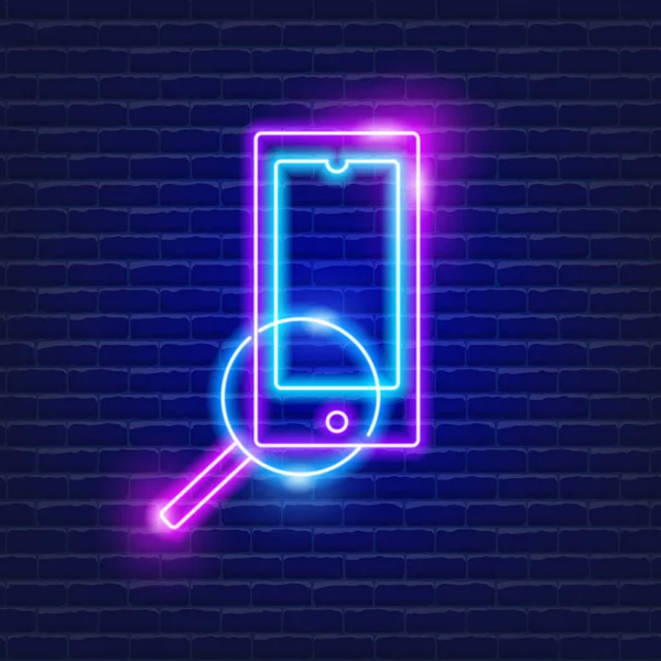 Mobile Phone Search Neon Icon Vector Illustration Design Website Advertising — Stock Vector