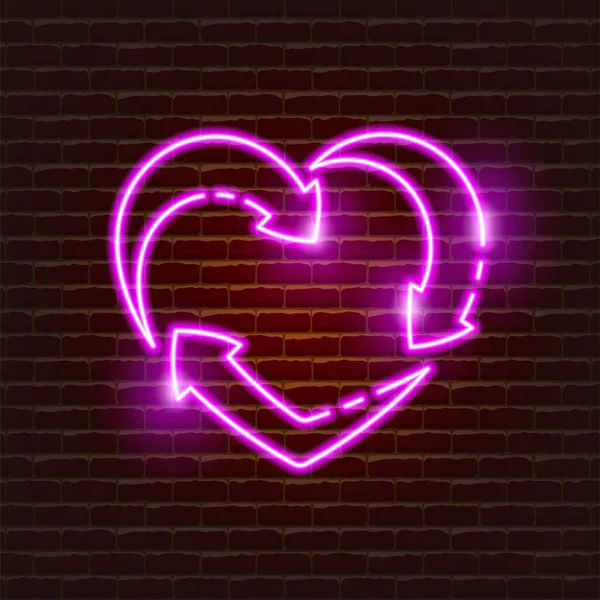 Återvinning Symbol Hjärtformade Neon Tecken Noll Avfallskoncept Vektorillustration För Design — Stock vektor