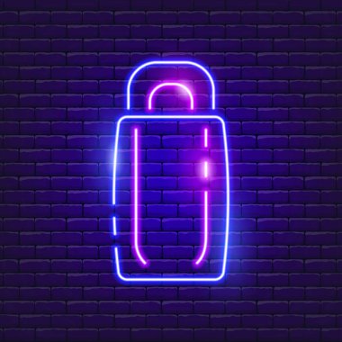 Uyku tulumu neon ikonu. Tasarım için vektör illüstrasyonu. Yürüyüş, seyahat, kamp kavramı