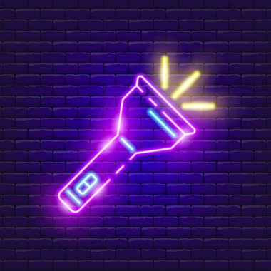 El feneri neon ikonu. Reklam, web sitesi, promosyon, afiş, broşür tasarımı için vektör illüstrasyonu. Işıklandırma kavramı