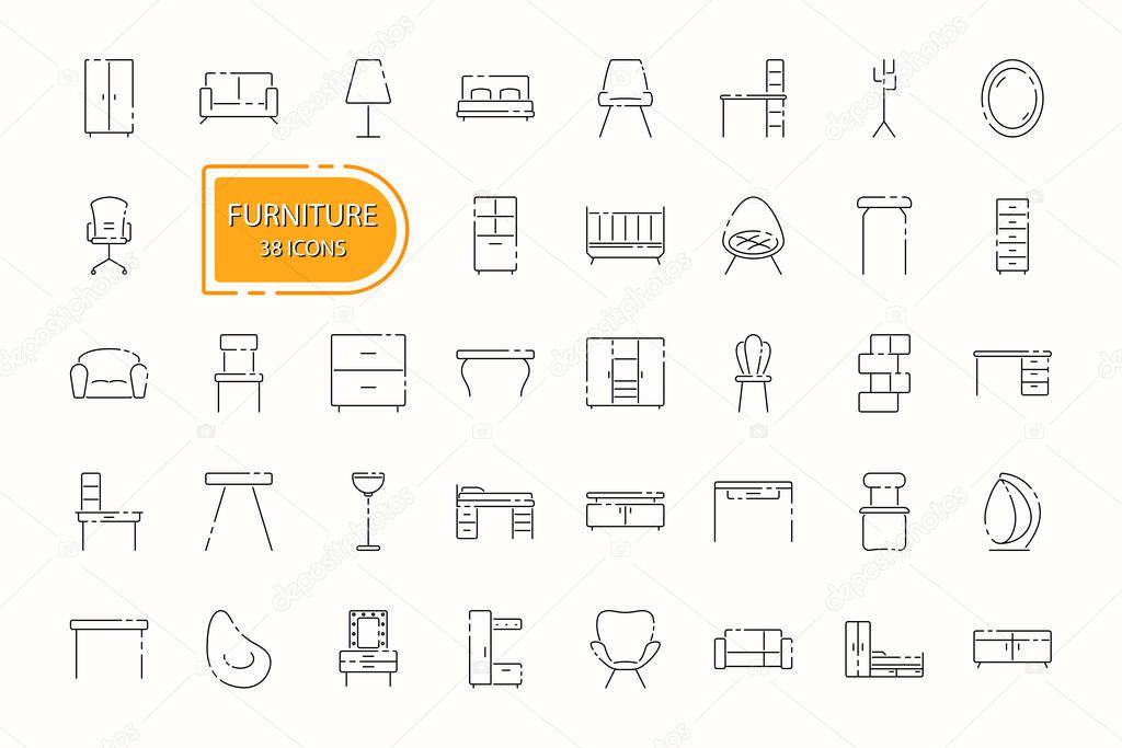 Furniture line icon set. Vector illustration for the design of advertising, catalog, banner, signboard. Furniture concept