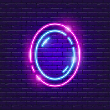 Ayna neon işareti. Reklam, katalog, pano ve tabela tasarımı için vektör illüstrasyonu. Mobilya konsepti