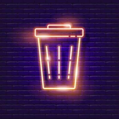 Çöp tenekesi neon ışığı. Çöp tenekesi parlayan ikon. Çöp ayıklama konsepti. Tasarım, reklam, web sitesi, tabelalar için vektör illüstrasyonu. Atık imhası sembolü. Atık sıralama kabı.