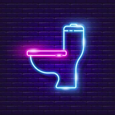 Tuvalet kâsesi neon ışığı. Parlayan tuvalet ikonu. Tasarım, reklam ve tabelalar için vektör çizimi. Banyo konsepti