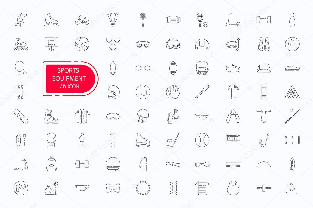 Sport Equipment icons set. Sports concept. Vector illusrtation for design. Outline Sports Accessories signs