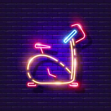 Neon ikon egzersiz bisikleti. Spor konsepti. Tasarım için vektör illüstrasyonu. Spor salonu tabelası