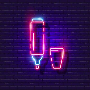 Renkli kalem neon işareti. Parlayan kalem simgesini hissettim. Tasarım için vektör illüstrasyonu. Kırtasiye konsepti