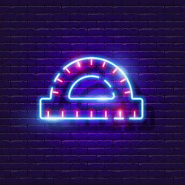 Cetvel açıcı neon ışığı. Ölçüm aracı parlayan simge. Tasarım için vektör illüstrasyonu. Okul kavramı