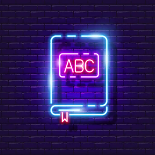 Abc Book Neon Işareti Işıldayan Ikonu Incele Tasarım Için Vektör — Stok Vektör
