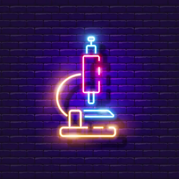 Microscoop Neon Teken Laboratoriumapparatuur Gloeit Pictogram Vector Illustratie Voor Ontwerp — Stockvector