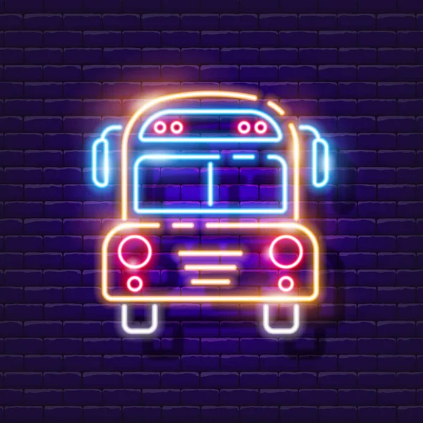 Segnale Neon Scuolabus Illustrazione Vettoriale Design Concetto Trasporto — Vettoriale Stock