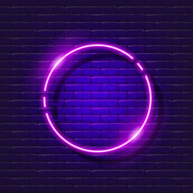 Circle of neon sign. Geometric shapes glowing sign. Vector illustration for design. School concept