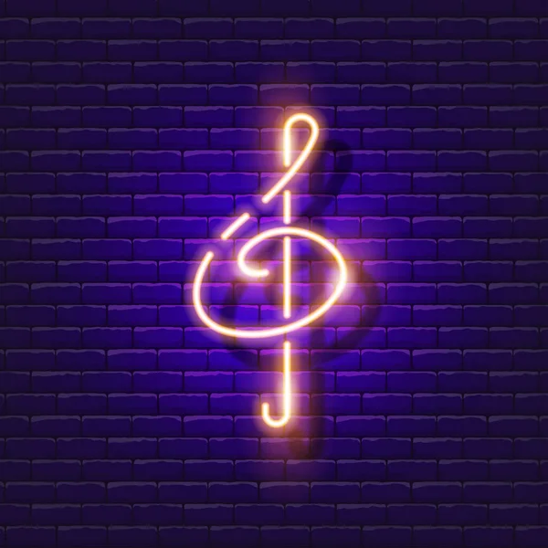Treble Clef Neon Sign Music Notation Luminous Icon Musical Group — Stok Vektör
