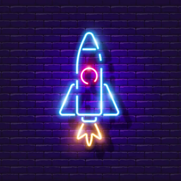 Rocket neon sign. Astronomy lesson Glowing icon. Vector illustration for design. Space concept