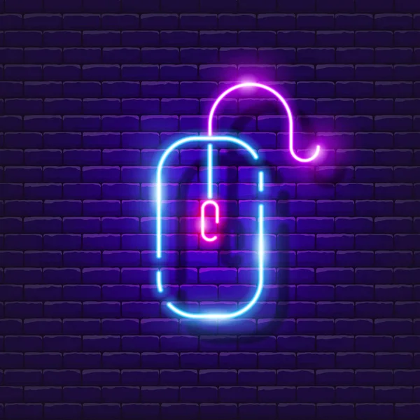 Computer Mouse Neon Sign Computer Hardware Glowing Icon Vector Illustration — Archivo Imágenes Vectoriales