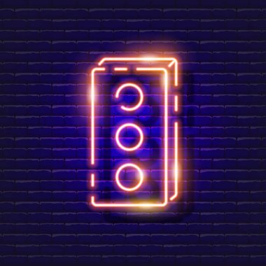 Tuğla neon ikonu. Tasarım için vektör illüstrasyonu. Parlayan tabelayı tamir et. İnşaat araçları kavramı