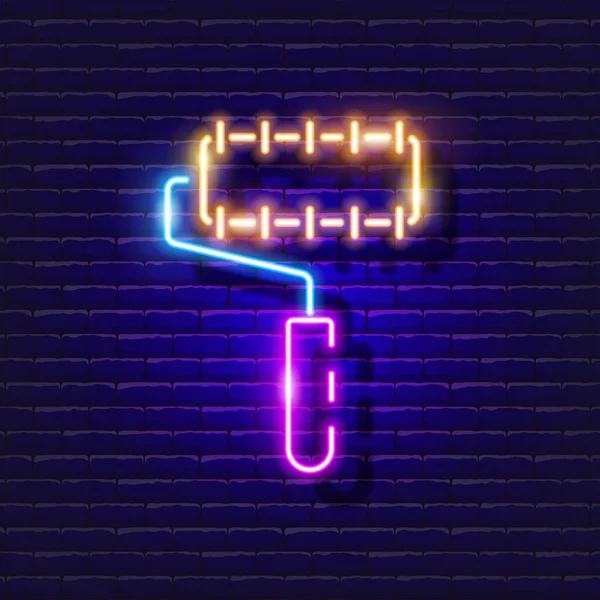 Nadel Farbroller Neon Symbol Vektor Illustration Für Design Reparaturwerkzeug Glühendes — Stockvektor