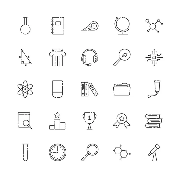 線形アイコンの学校セット 距離学習 Eラーニングの記号 デザイン ウェブサイト 広告のためのベクトルイラスト 学校概念 — ストックベクタ