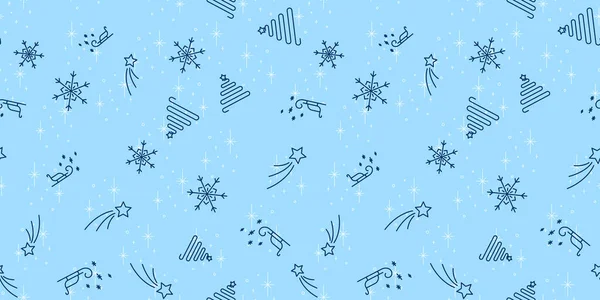 Árbol Navidad Trineo Copo Nieve Patrón Sin Costuras Estrella Ilustración — Vector de stock