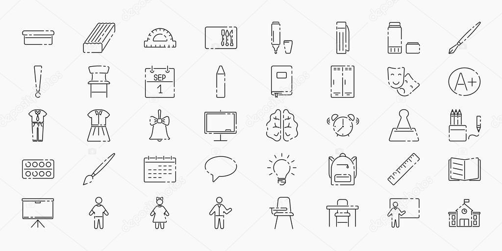 School set of linear icons. Study, science, school, university, distance learning, e-learning sign. Vector illustration for design, website, advertising School concept