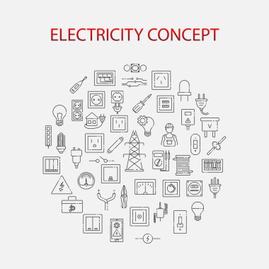 Elektrik hattı simgesi ayarlandı. Tasarım için vektör illüstrasyonu. İnternet sitesi, afiş, tanıtım, reklam için elektrik tabelası