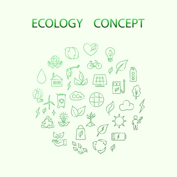 Ícones Linha Fina Definir Conceito Ecologia Sinal Contorno Vector Eco —  Vetores de Stock
