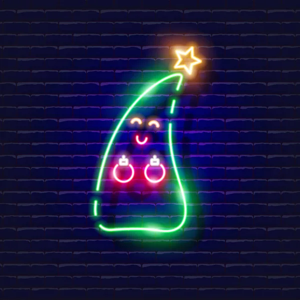 Sexy Kerstboom Meisje Neon Teken Gloeiende Kerstboom Icoon Met Borst — Stockvector