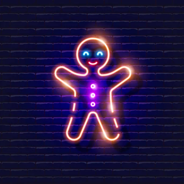 Gingerbread Man Neon Sign Glowing Cookie Icon New Year Christmas — 스톡 벡터