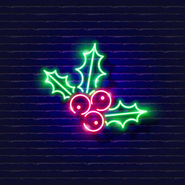 Holly Berry Neon Sign Glowing Icon New Year Berries New — 图库矢量图片