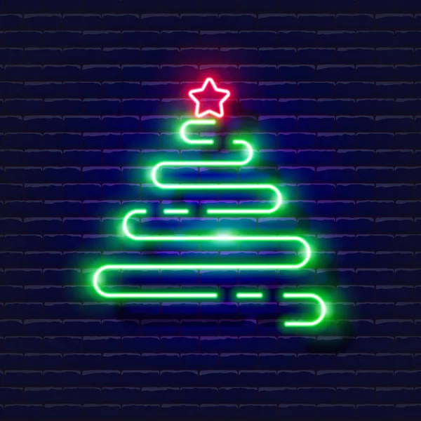 New Year Fir Tree Neon Sign Glowing Christmas Tree Icon — Stock Vector