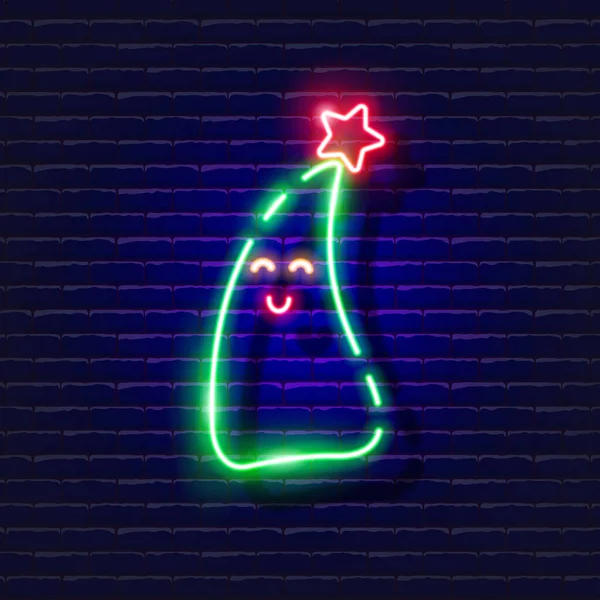 Nieuwjaar Dennenboom Neon Teken Gloeiende Kerstboom Icoon Nieuwjaar Kerstmis Concept — Stockvector