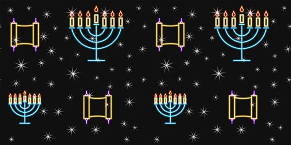 Rosch Haschana Neon Nahtloses Muster Jüdischer Neujahrshintergrund Israel Urlaubskonzept — Stockvektor