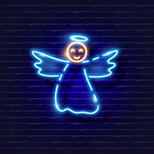 クリスマスエンジェルネオンサイン 天使の輝くアイコン 新年とクリスマスのコンセプト デザインのためのベクトルイラスト — ストックベクタ